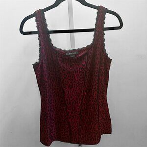 White House Black Market Red Leopard Print Corset Style Camisole Tank Top Sz M